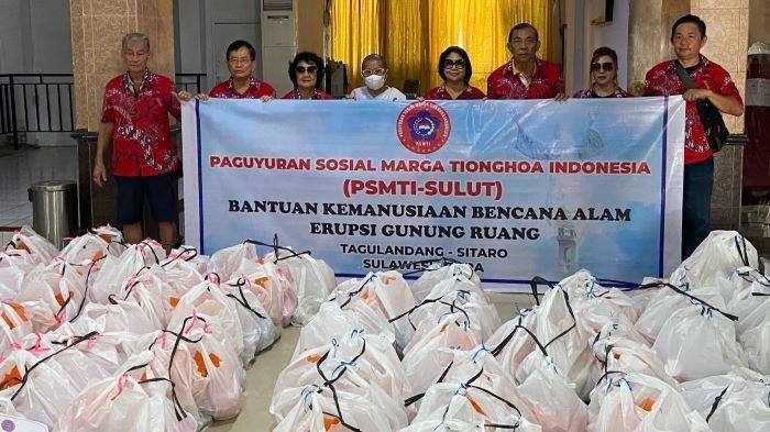 PSMTI Sulawesi Utara (Sulut) memberikan bantuan kemanusiaan untuk para pengungsi bencana alam erupsi Gunung Ruang